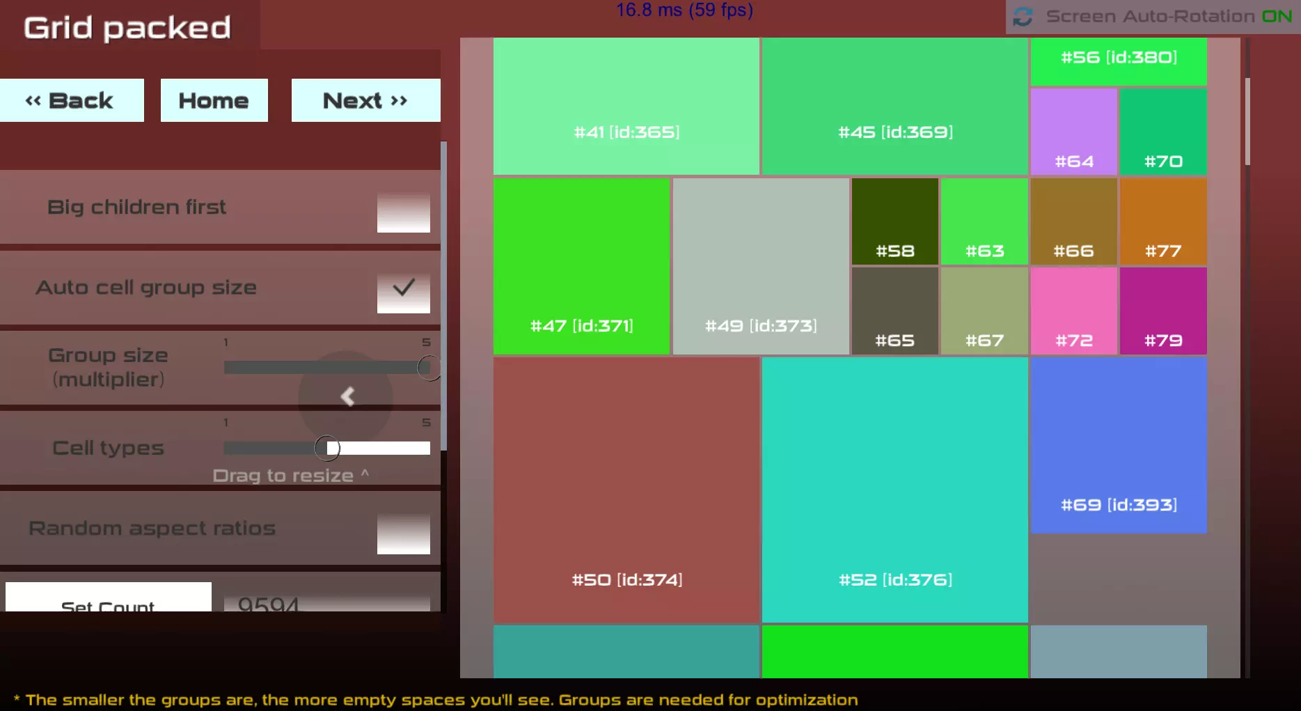 Grid packed layout with variable cell sizes