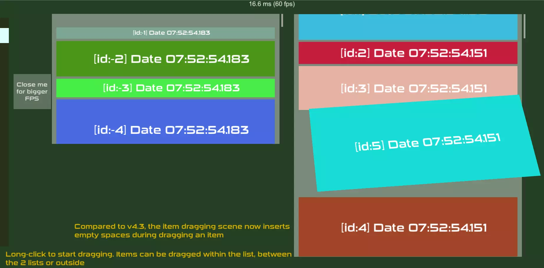 Item dragging between two lists