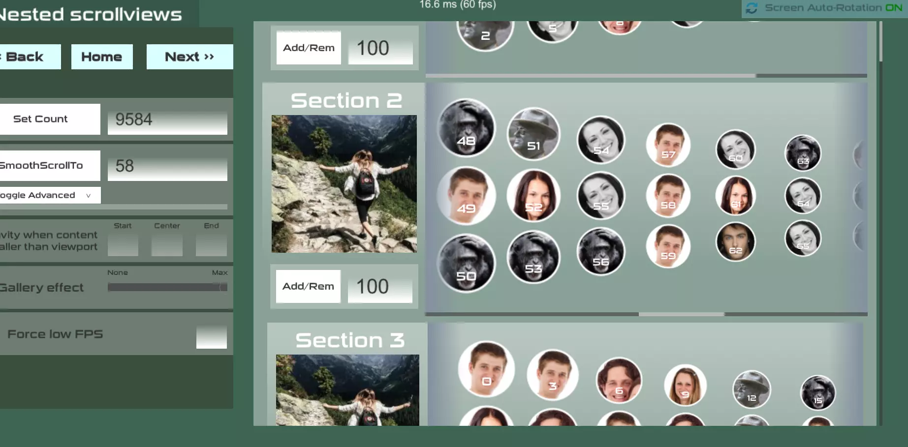 Scene selection menu with all demos